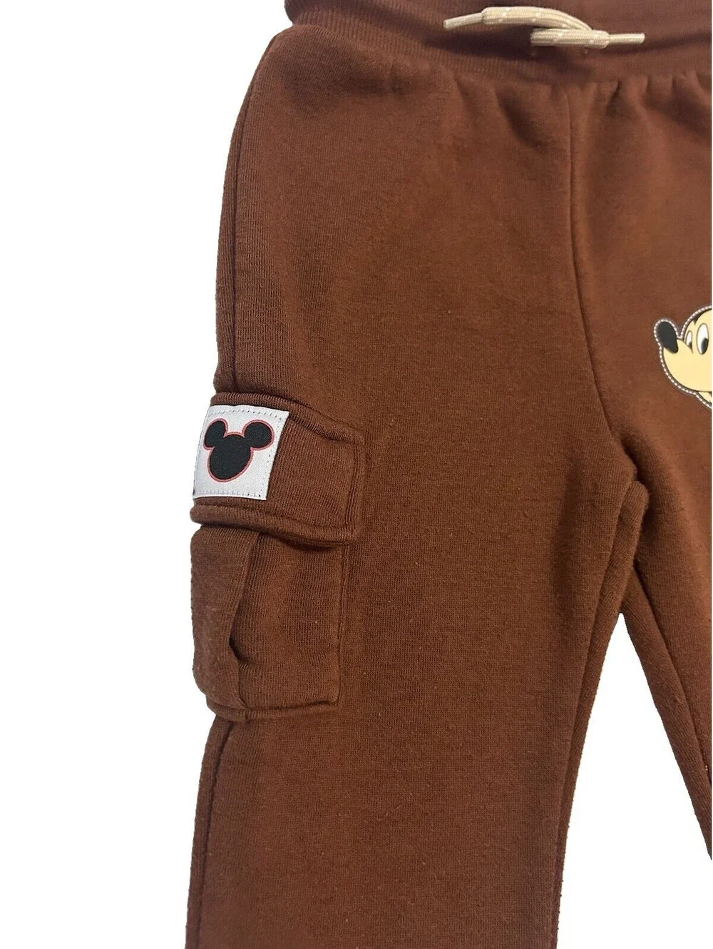 Disney Mickey & Friends Toddler Boys Brown Fleece Cargo Jogger Pants Size 3T